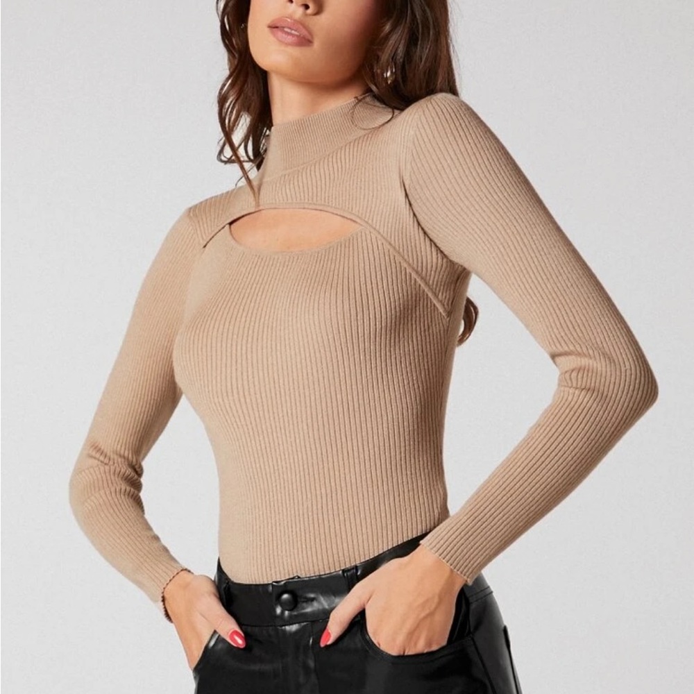 Tan Cutout Ribbed Sweater - Picture 4 of 4
